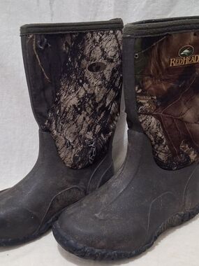 RedHead Brown and Green Camo Waterproof Pull-On Boots Kids Size 2